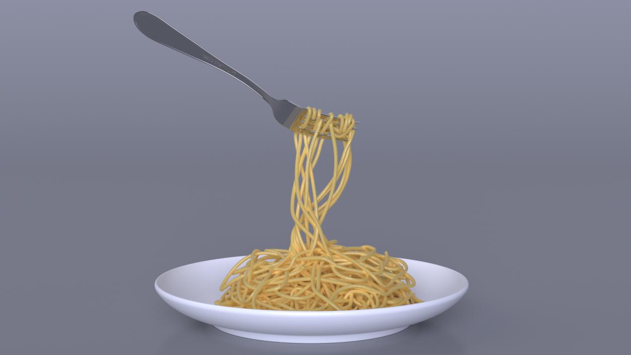 3D Cooked Spaghetti with Fork