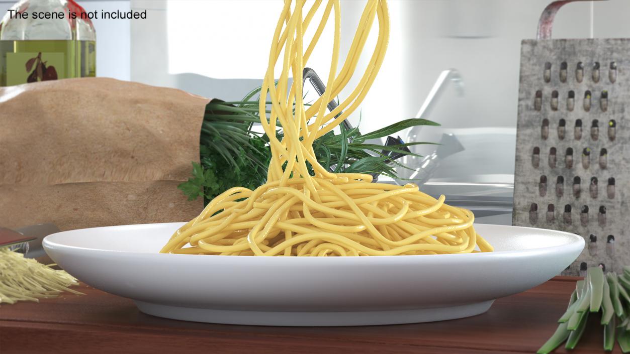 3D Cooked Spaghetti with Fork