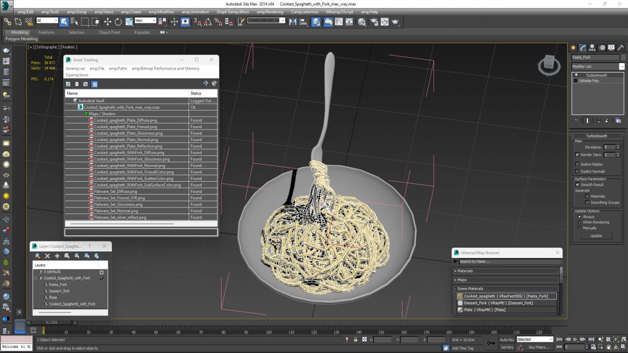 3D Cooked Spaghetti with Fork