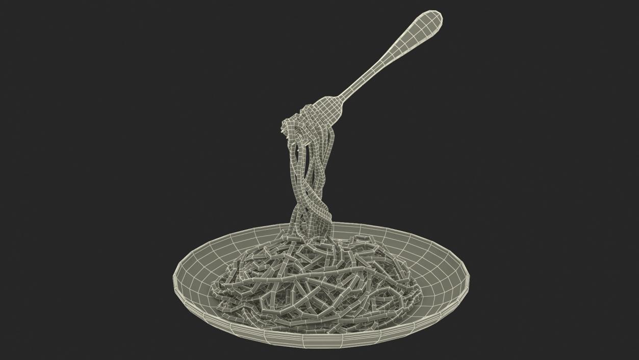 3D Cooked Spaghetti with Fork