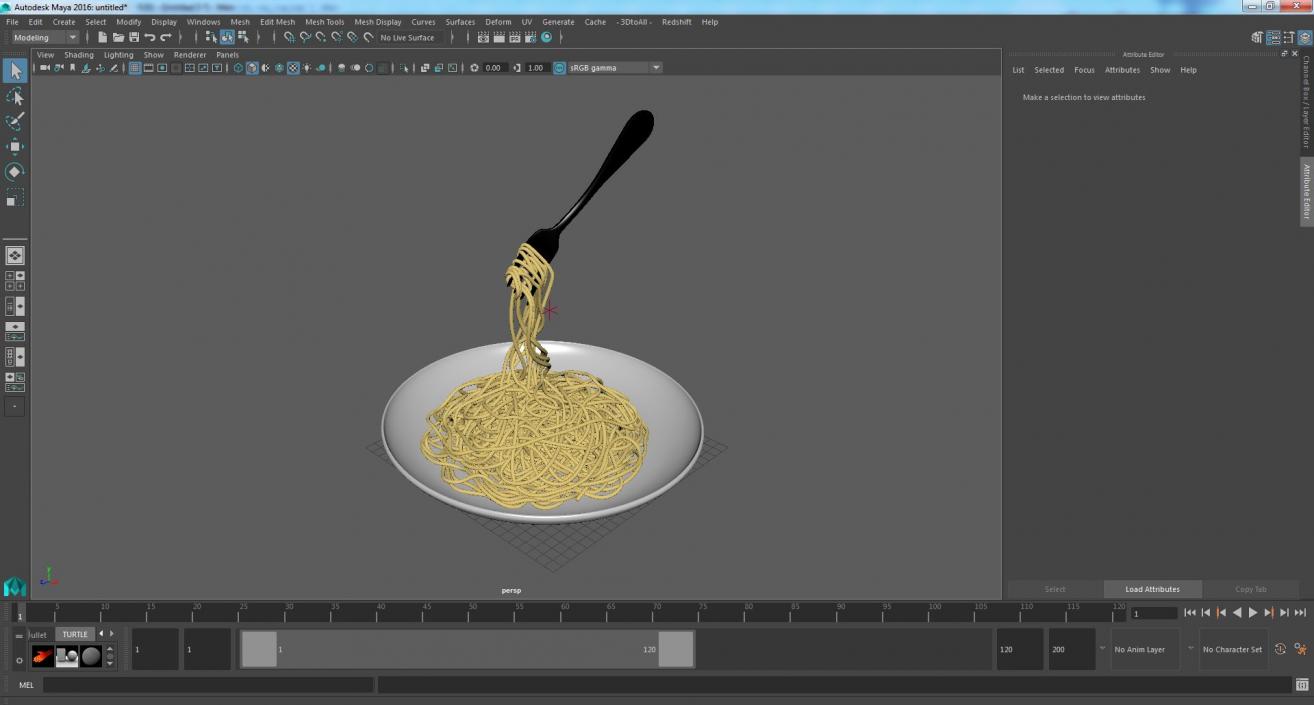 3D Cooked Spaghetti with Fork