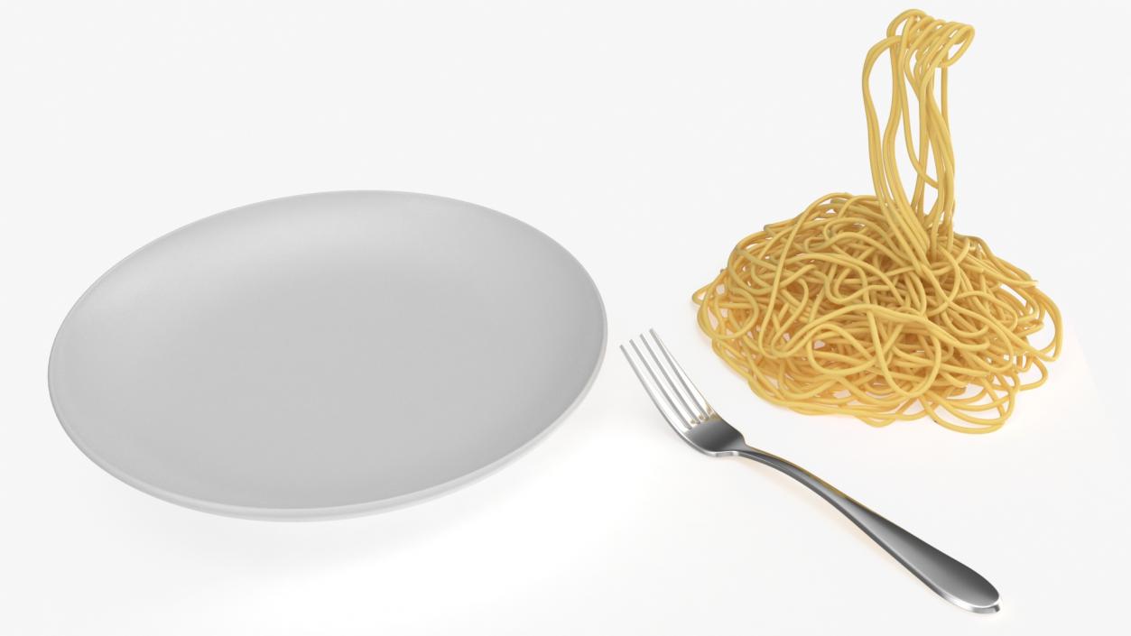 3D Cooked Spaghetti with Fork