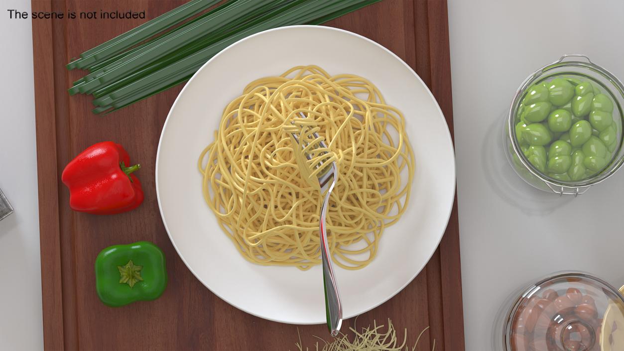 3D Cooked Spaghetti with Fork