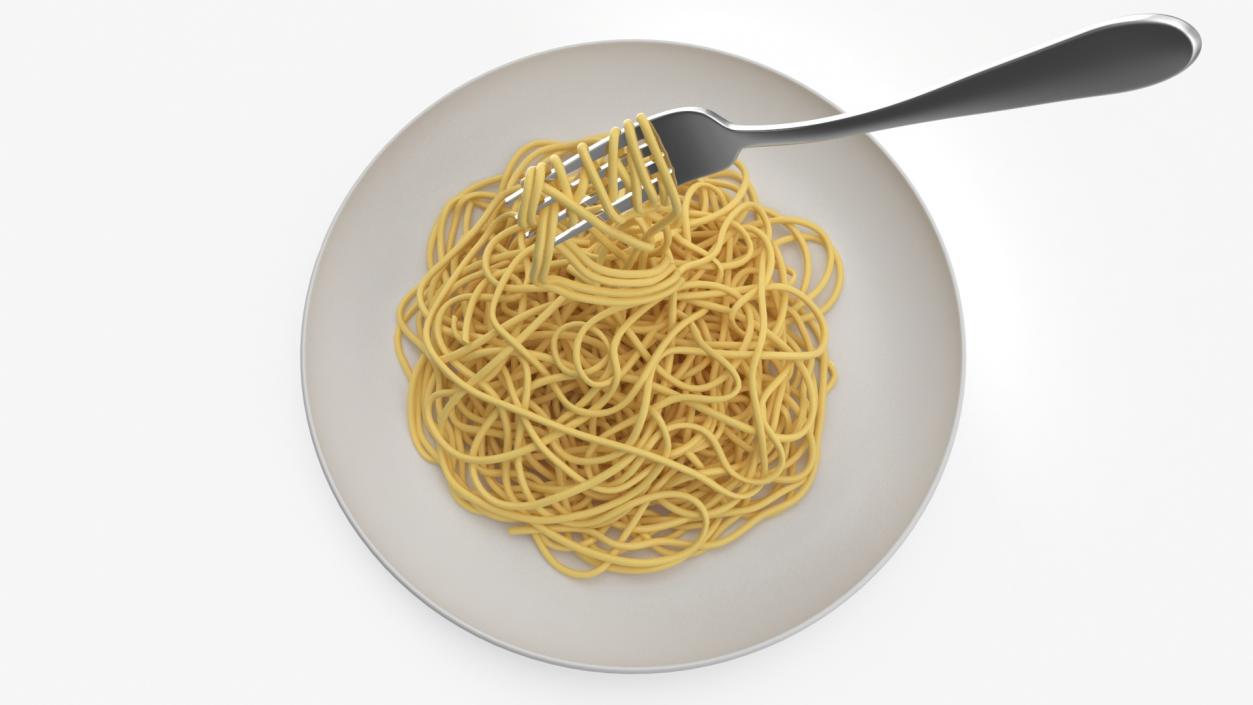 3D Cooked Spaghetti with Fork