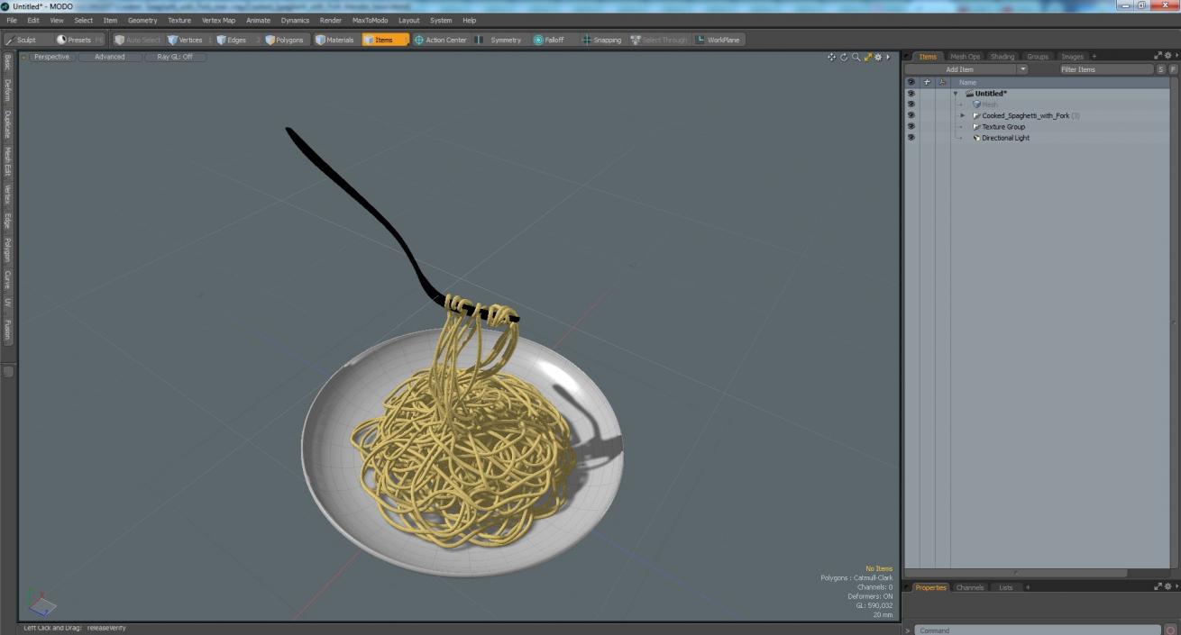 3D Cooked Spaghetti with Fork