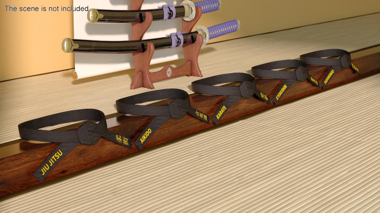 3D Black Martial Arts Waist Obi Belts Set model