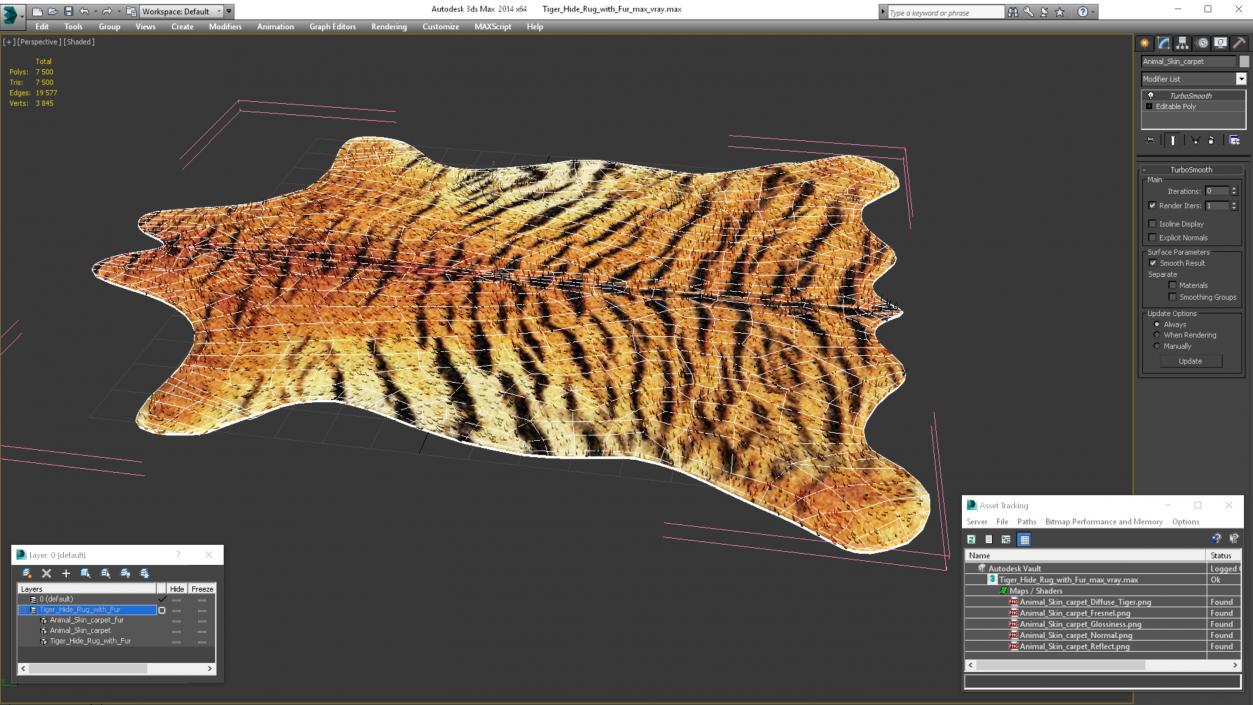 3D Tiger Hide Rug with Fur model