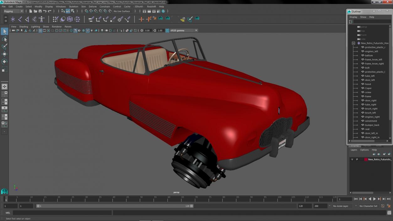 3D New Retro Futuristic Hovercar Red model