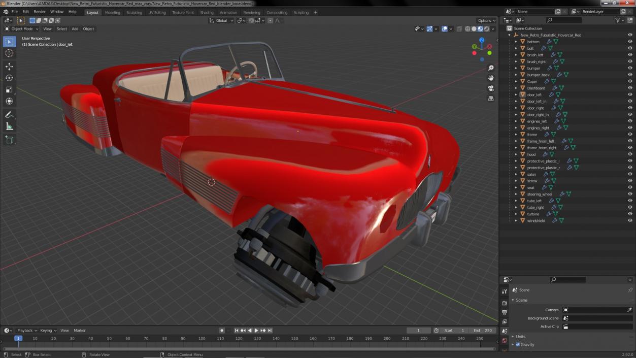 3D New Retro Futuristic Hovercar Red model