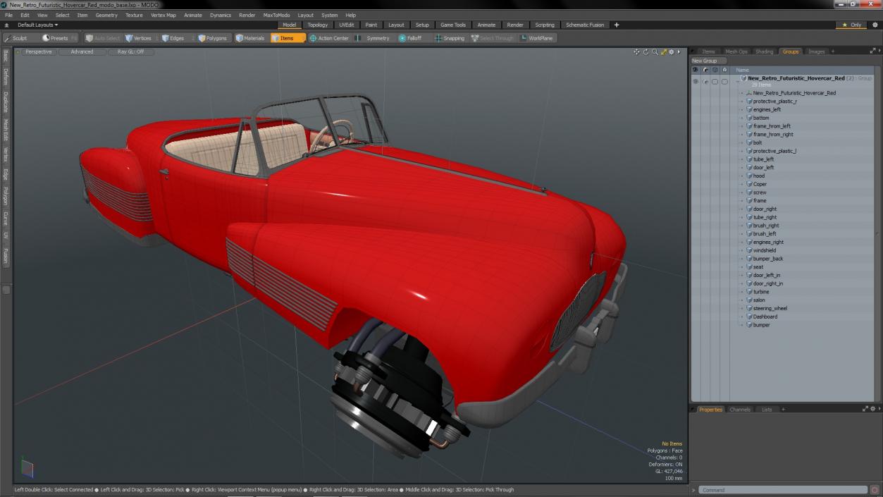 3D New Retro Futuristic Hovercar Red model