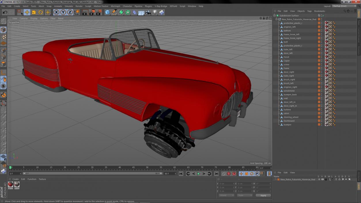 3D New Retro Futuristic Hovercar Red model