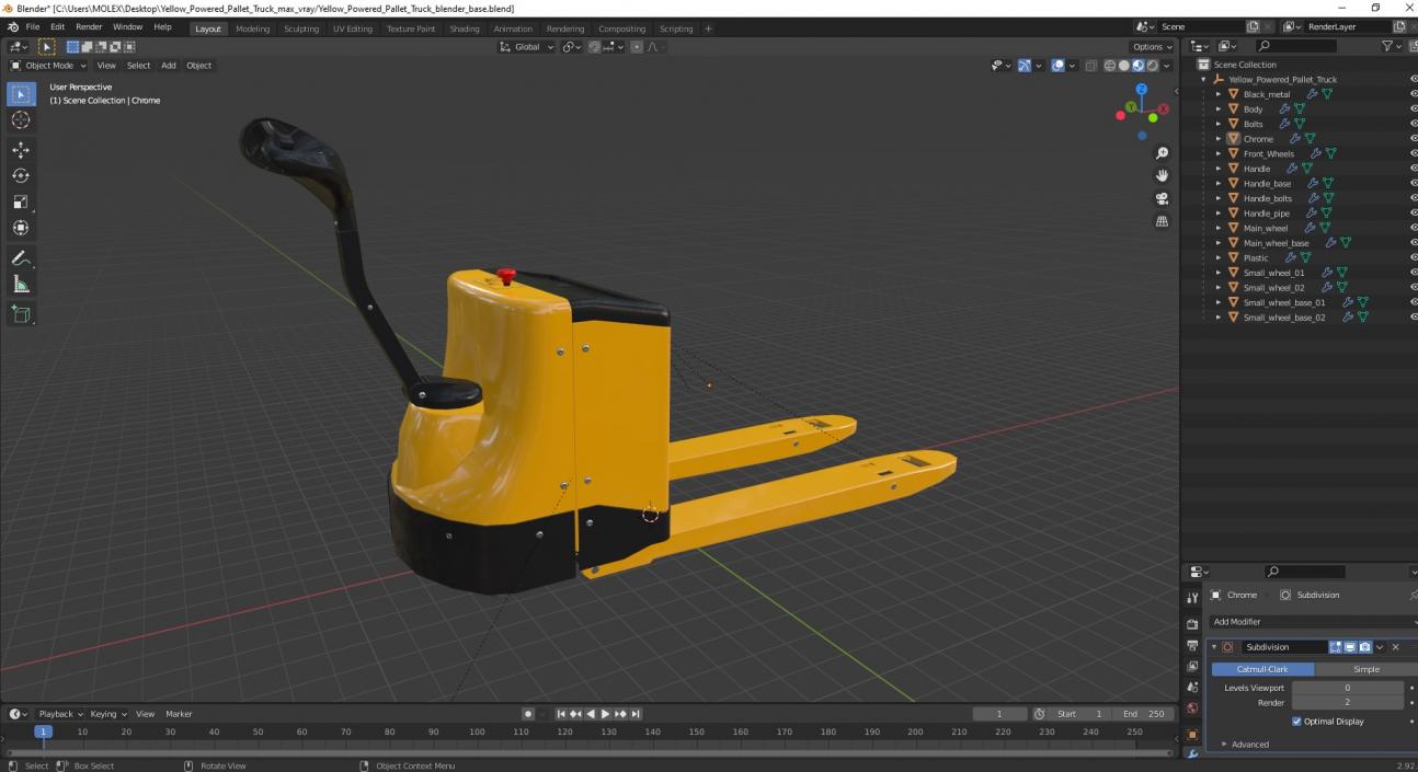 Yellow Powered Pallet Truck 3D