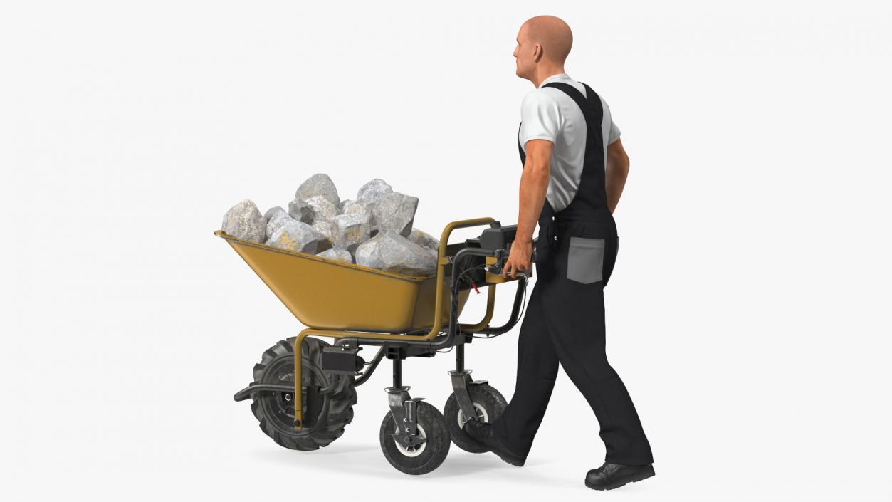 Worker with Electric Wheelbarrow with Stones 3D model