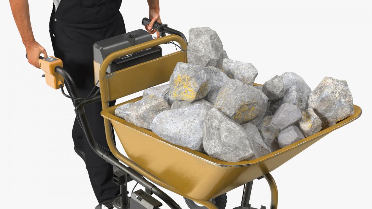 Worker with Electric Wheelbarrow with Stones 3D model