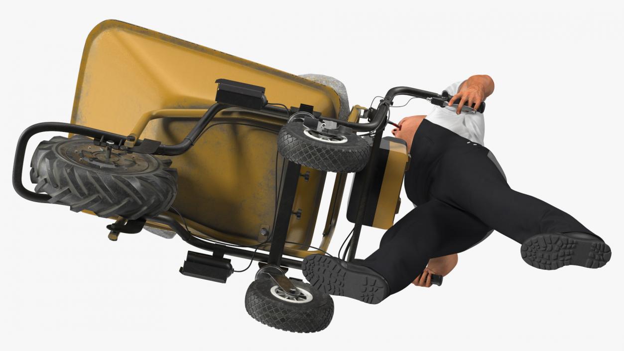 Worker with Electric Wheelbarrow with Stones 3D model