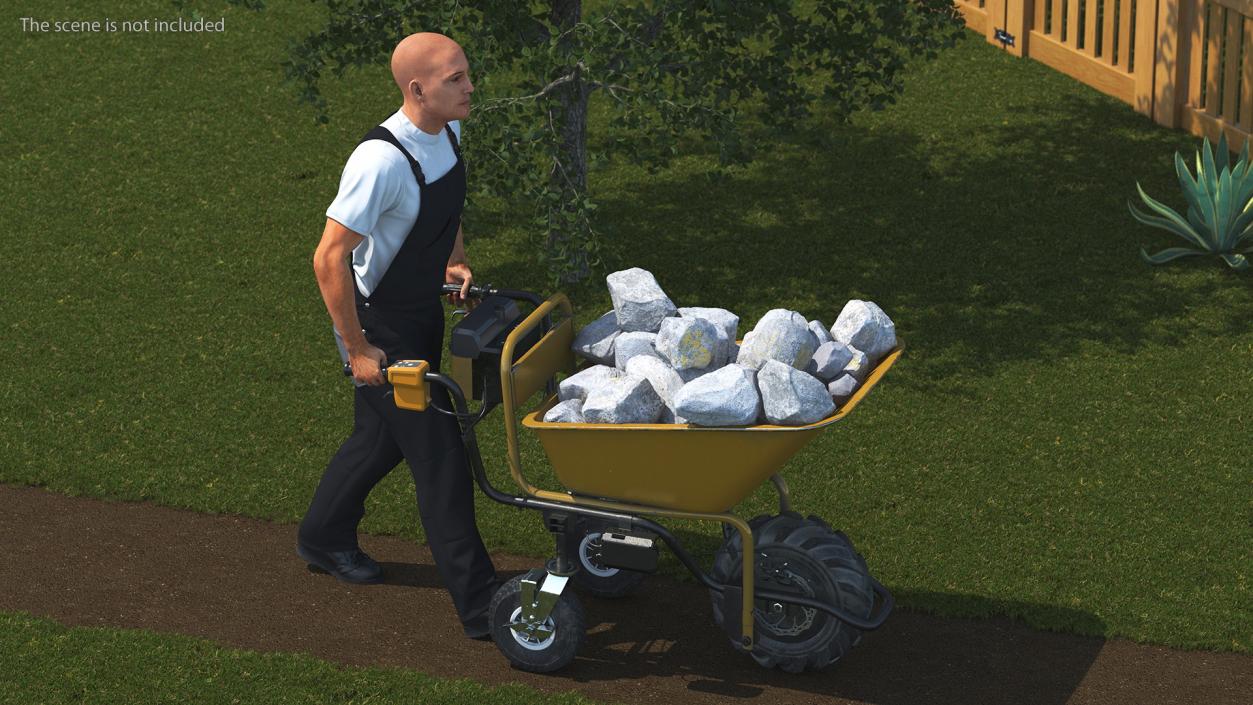 Worker with Electric Wheelbarrow with Stones 3D model