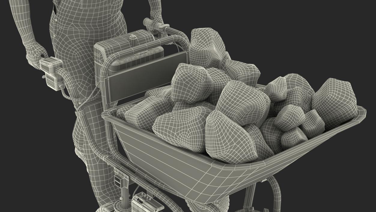 Worker with Electric Wheelbarrow with Stones 3D model