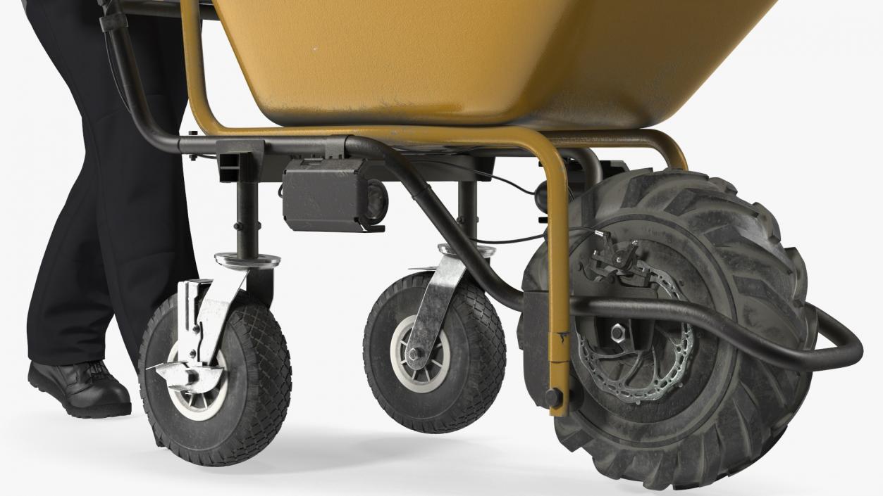 Worker with Electric Wheelbarrow with Stones 3D model