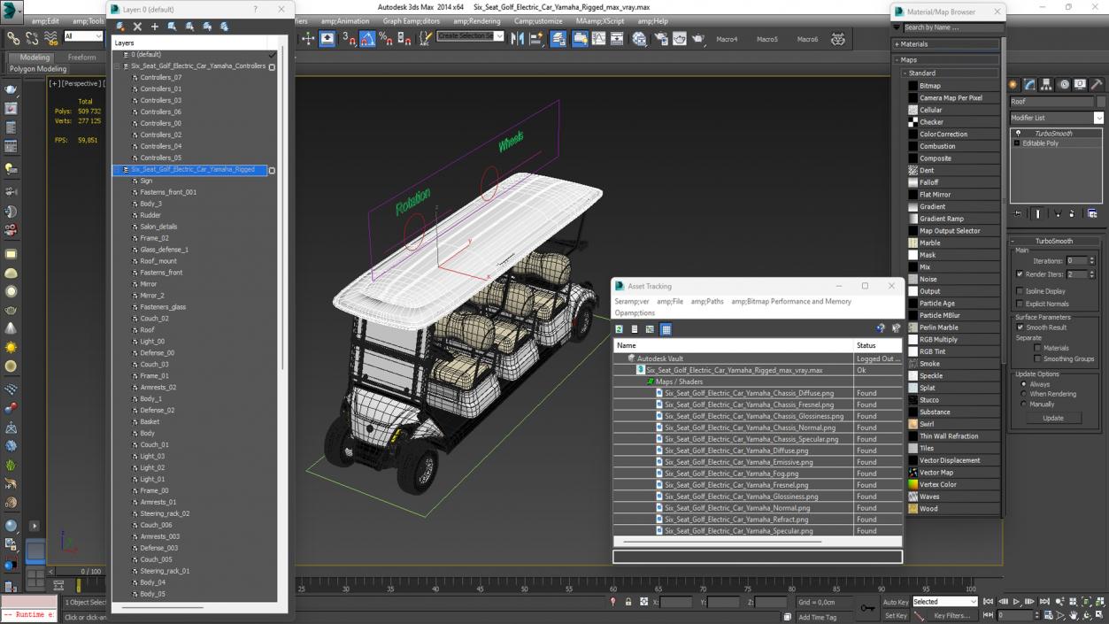 Six Seat Golf Electric Car Yamaha Rigged for Cinema 4D 3D model