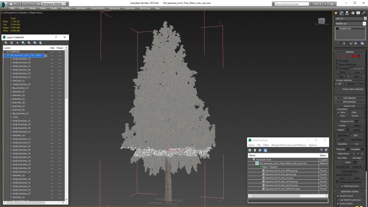 3D Tall Japanese Larch Tree Yellow