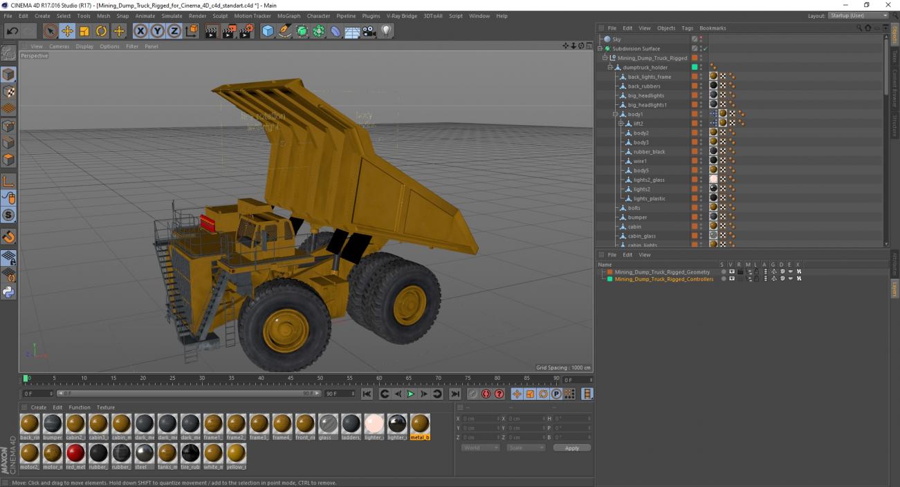 3D Mining Dump Truck Rigged for Cinema 4D model