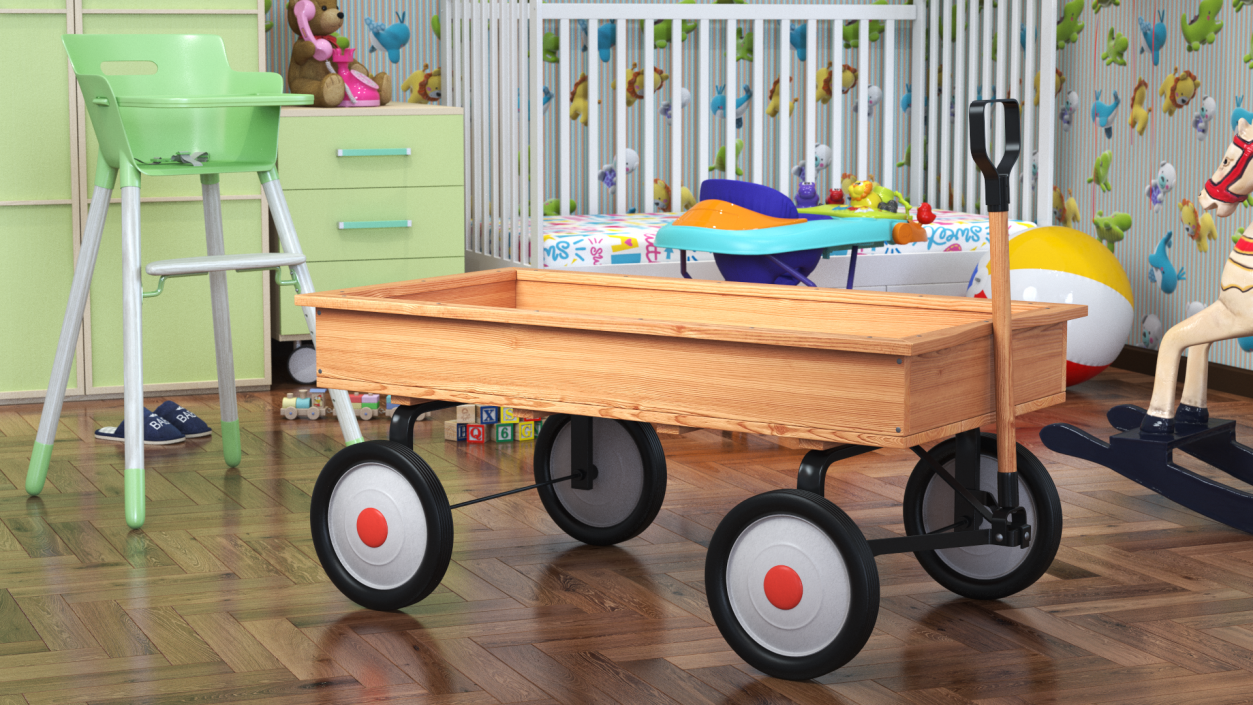 3D Children Wooden Wagon Cart