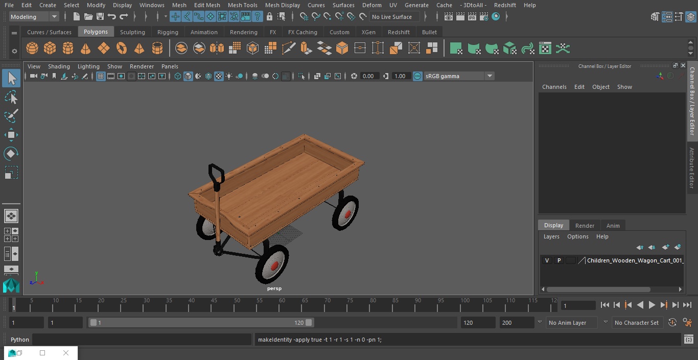 3D Children Wooden Wagon Cart