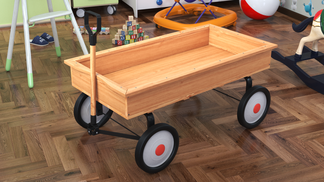 3D Children Wooden Wagon Cart