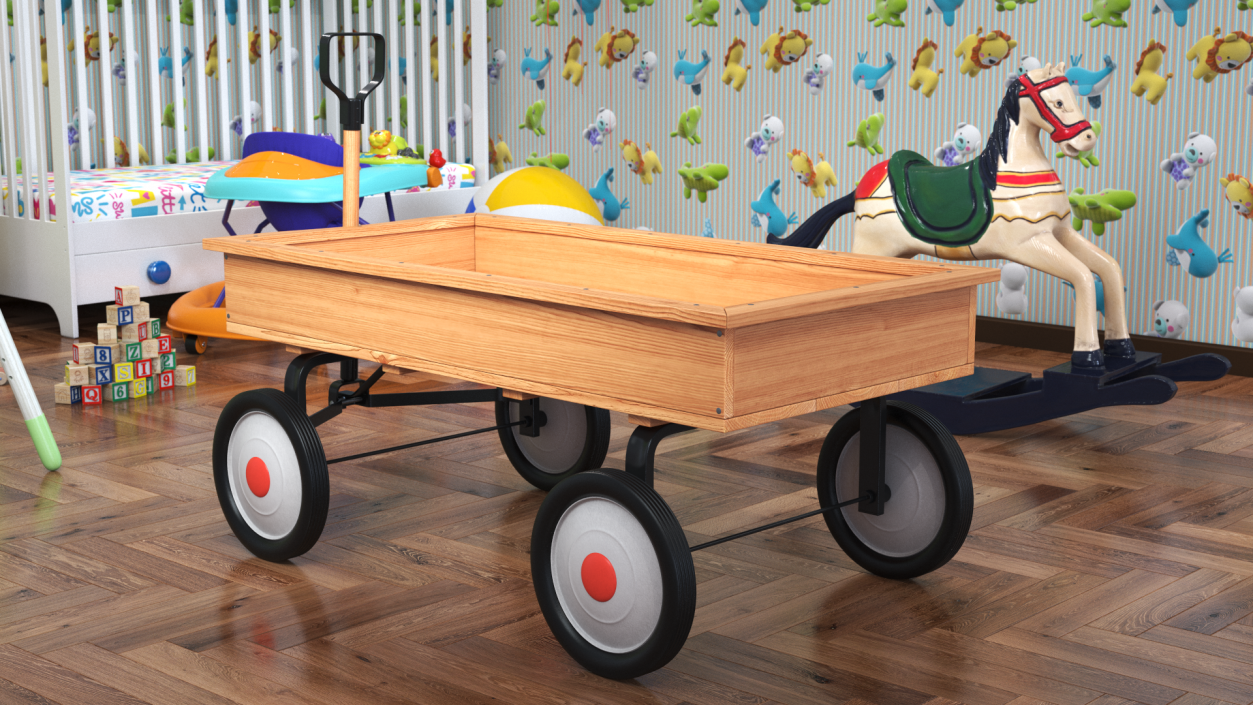 3D Children Wooden Wagon Cart