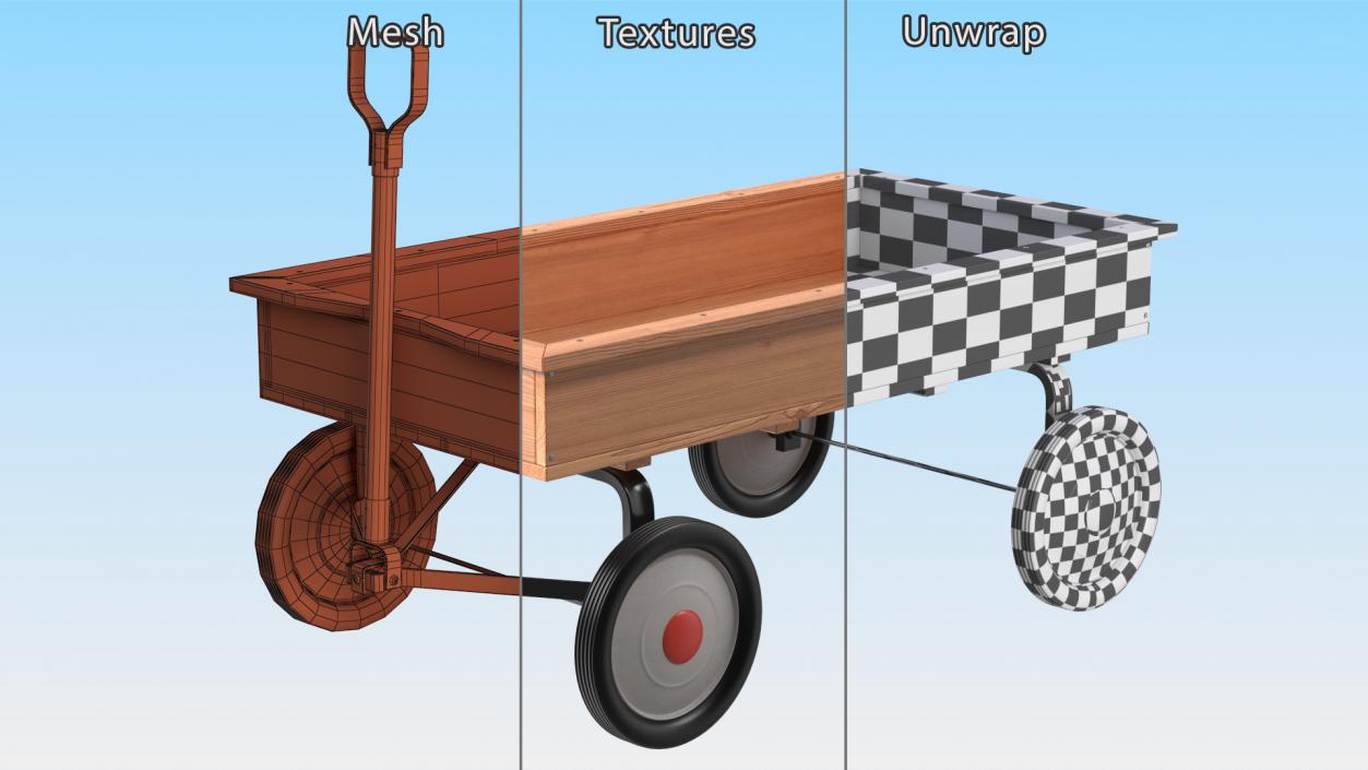 3D Children Wooden Wagon Cart