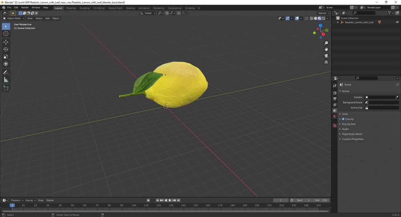 3D model Realistic Lemon with Leaf