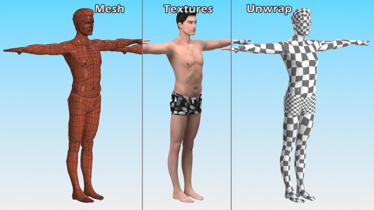 3D model Asian Man Underwear Rigged for Maya