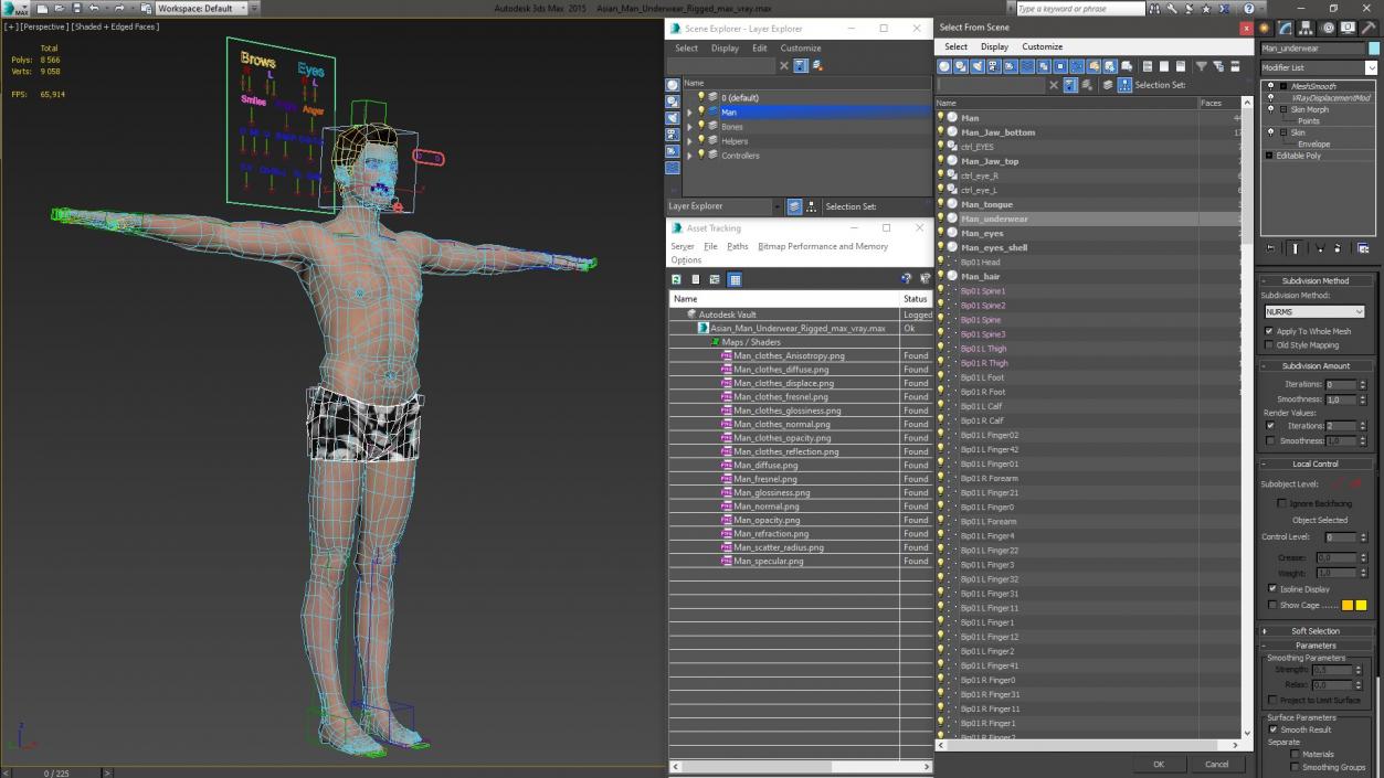 3D model Asian Man Underwear Rigged for Maya