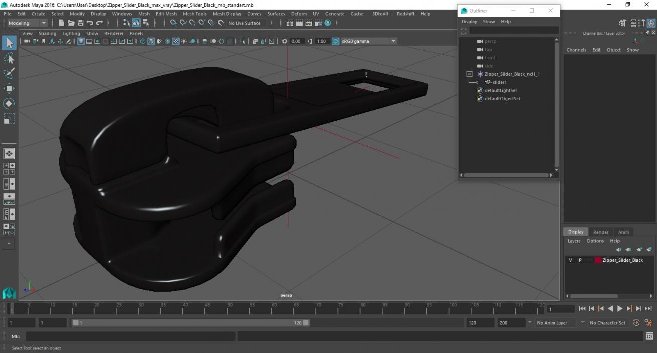 Zipper Slider Black 3D model