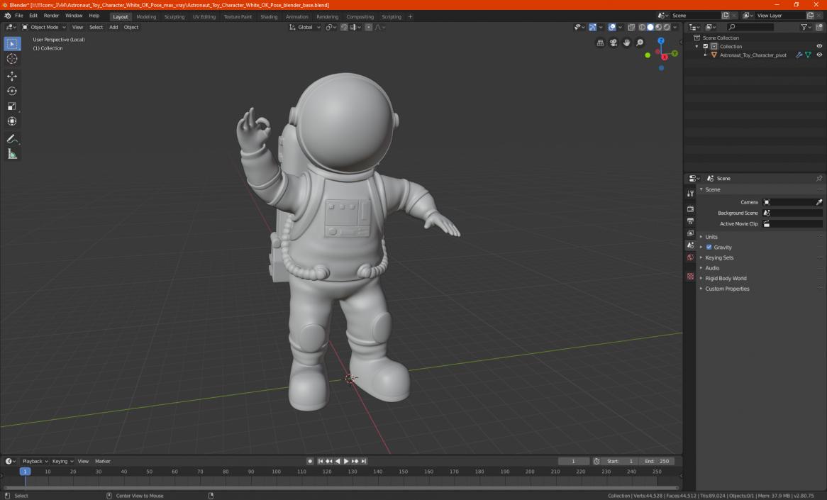 Astronaut Toy Character White OK Pose 3D