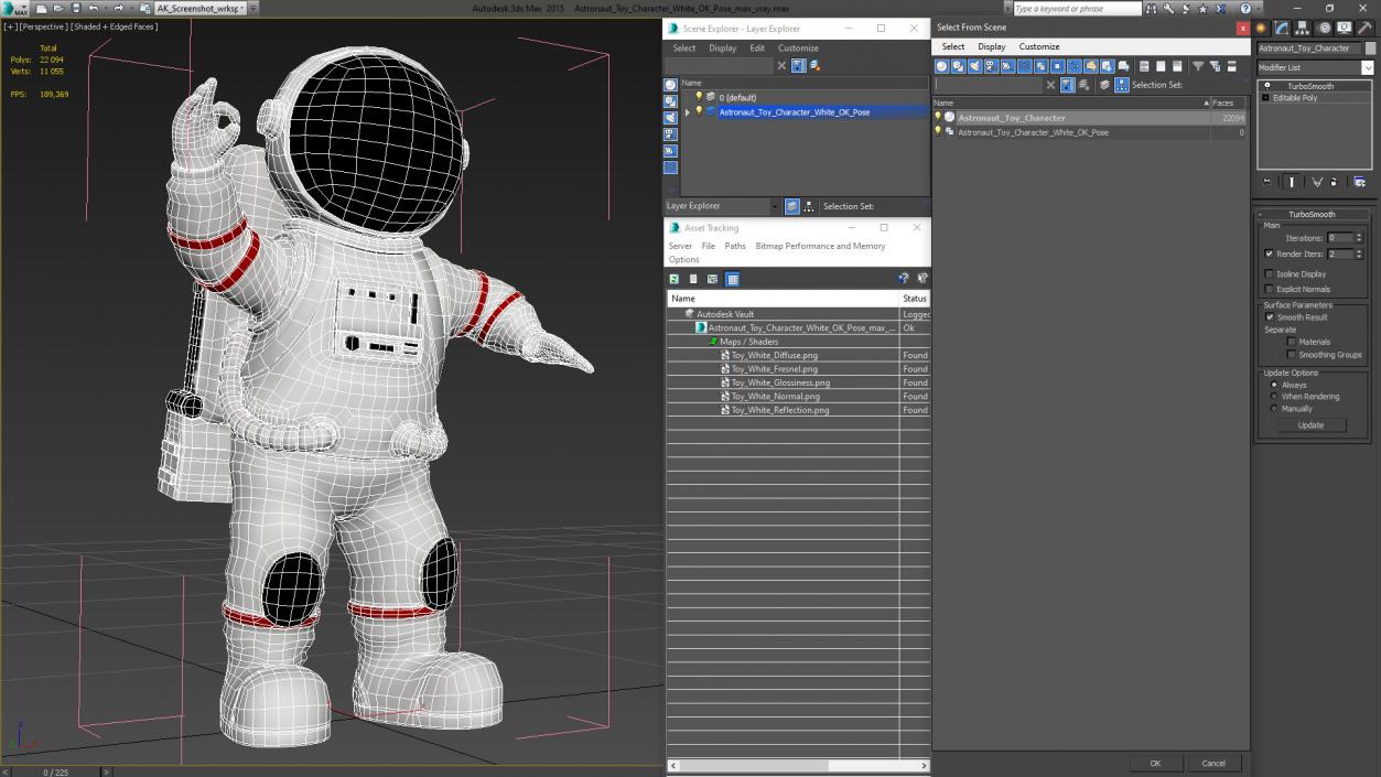 Astronaut Toy Character White OK Pose 3D