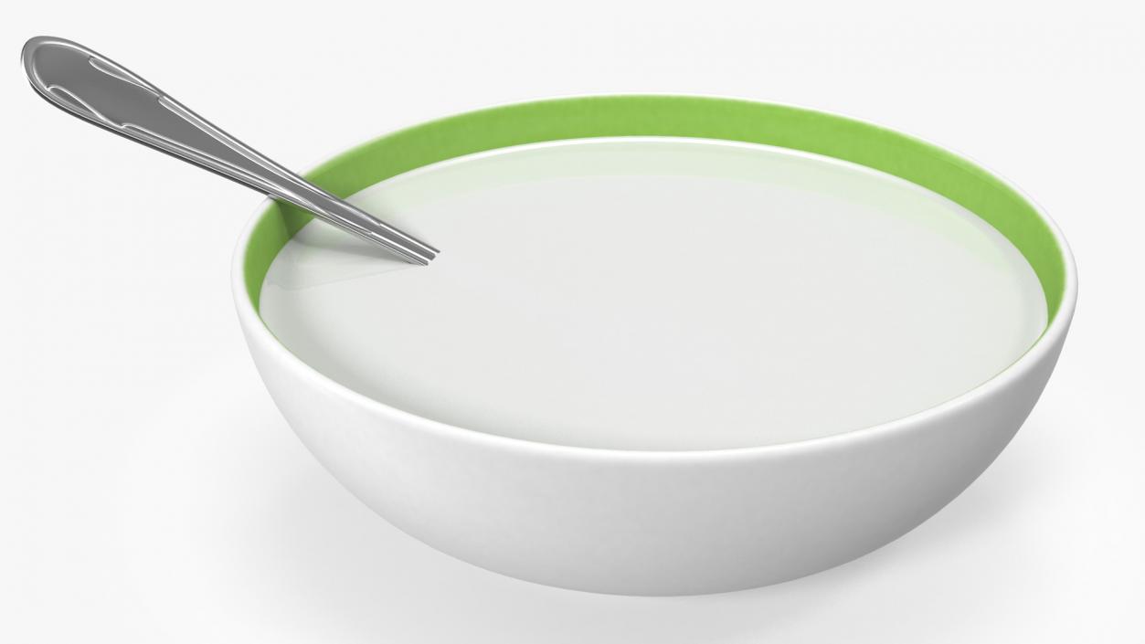 Bowl with Milk and Spoon 3D model