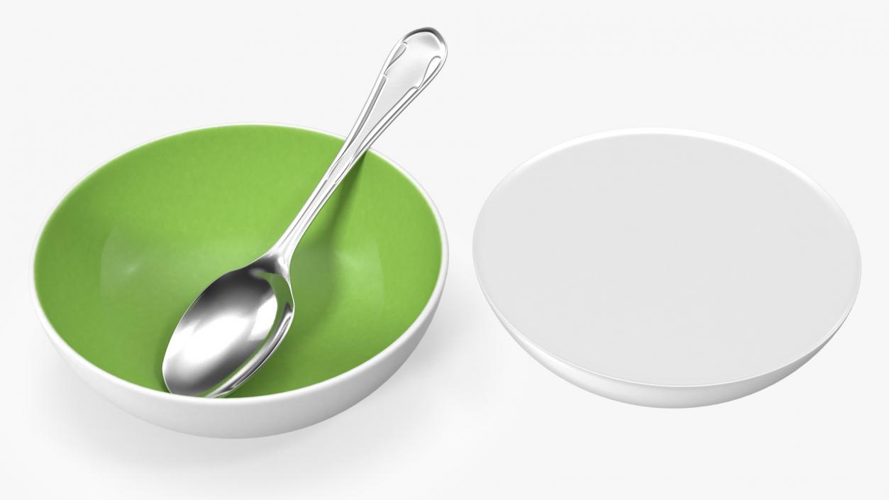 Bowl with Milk and Spoon 3D model