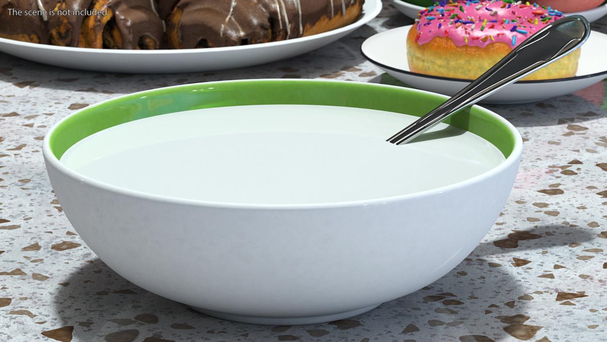 Bowl with Milk and Spoon 3D model