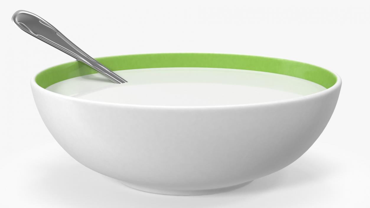 Bowl with Milk and Spoon 3D model