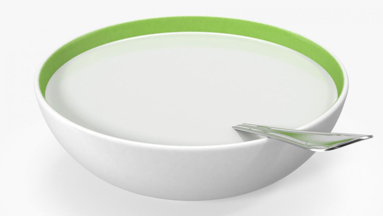 Bowl with Milk and Spoon 3D model