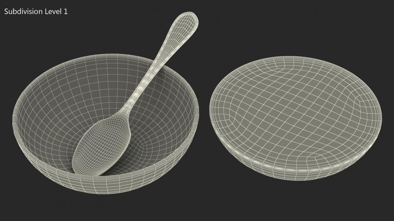 Bowl with Milk and Spoon 3D model