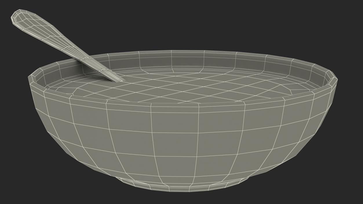 Bowl with Milk and Spoon 3D model