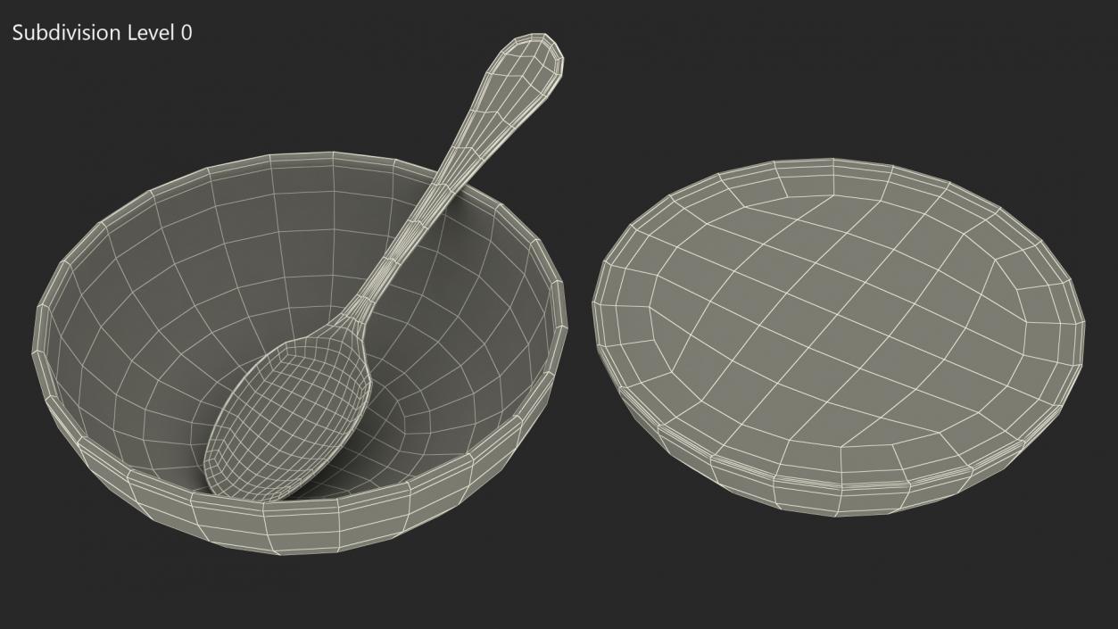 Bowl with Milk and Spoon 3D model