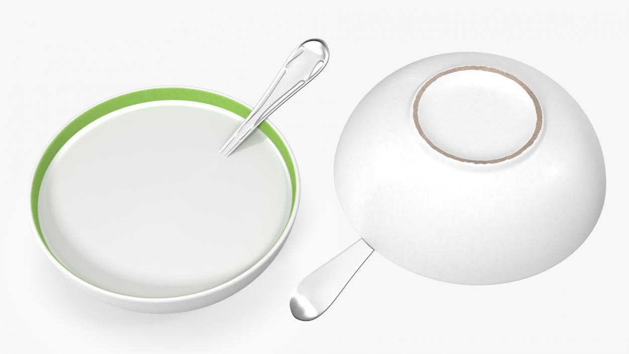 Bowl with Milk and Spoon 3D model