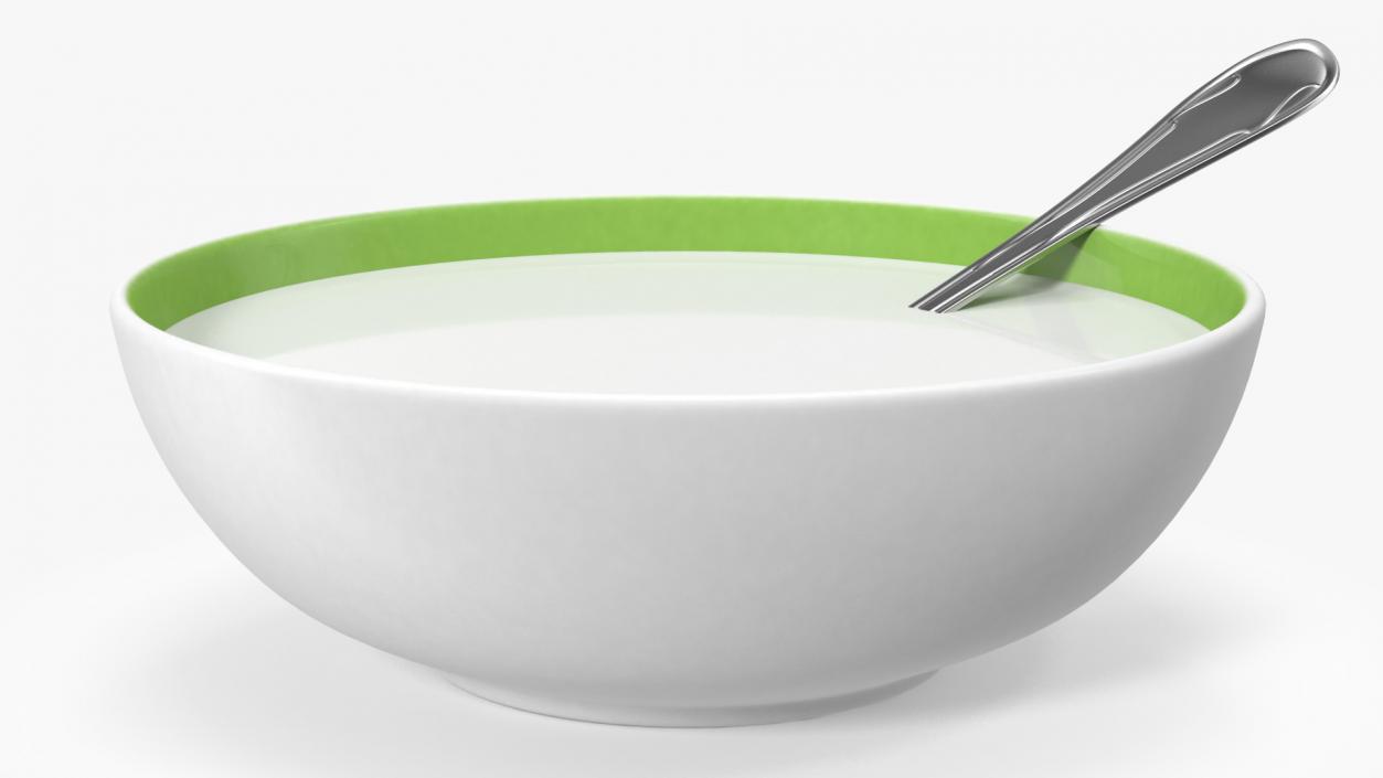 Bowl with Milk and Spoon 3D model