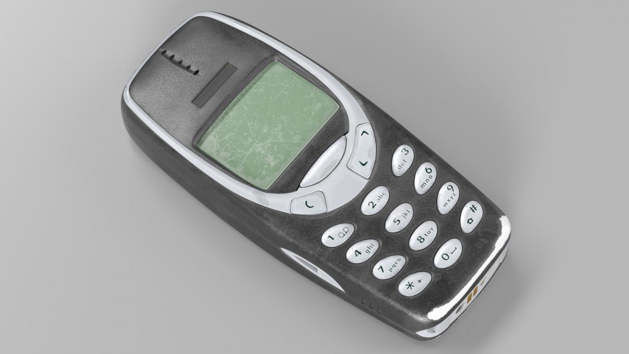 3D model Worn Retro Phone Black Switched Off