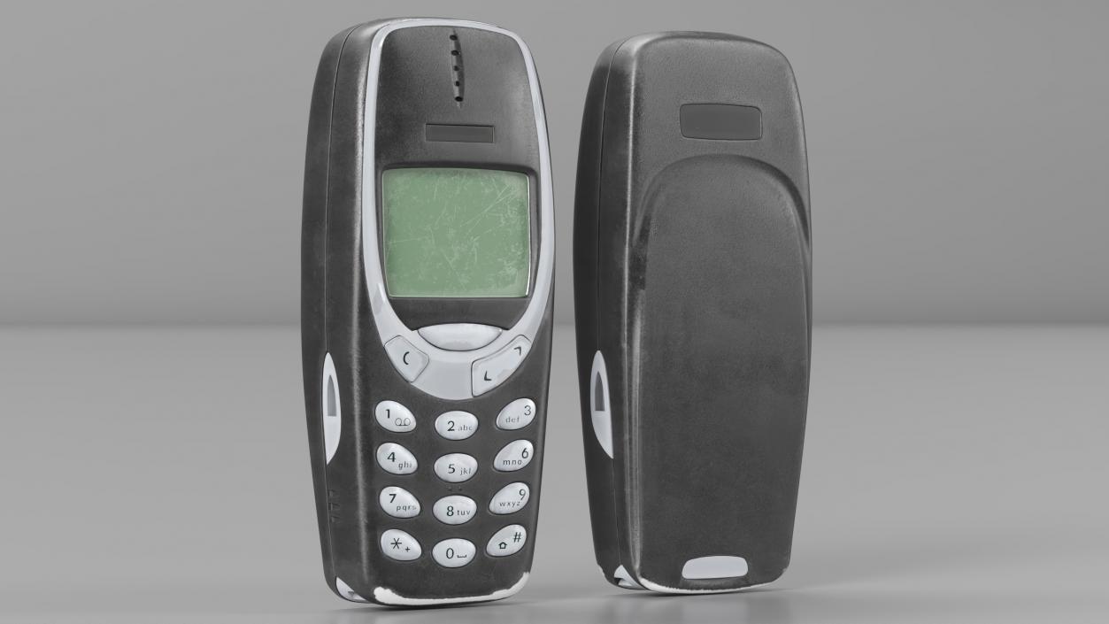 3D model Worn Retro Phone Black Switched Off