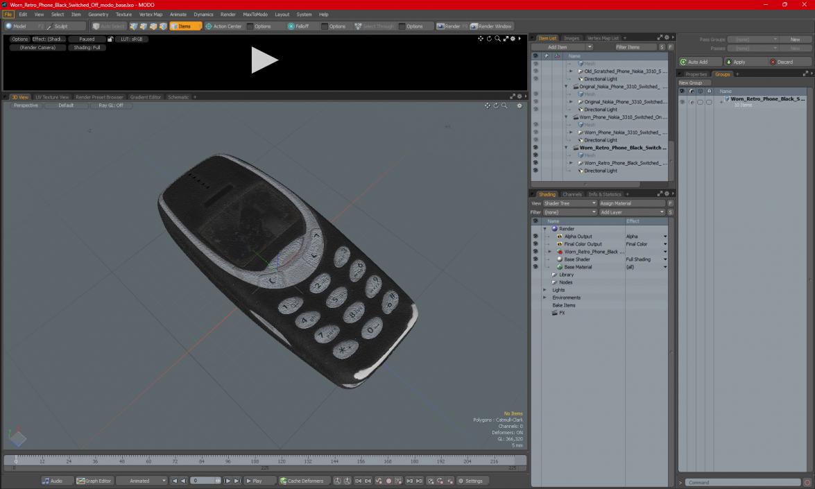 3D model Worn Retro Phone Black Switched Off