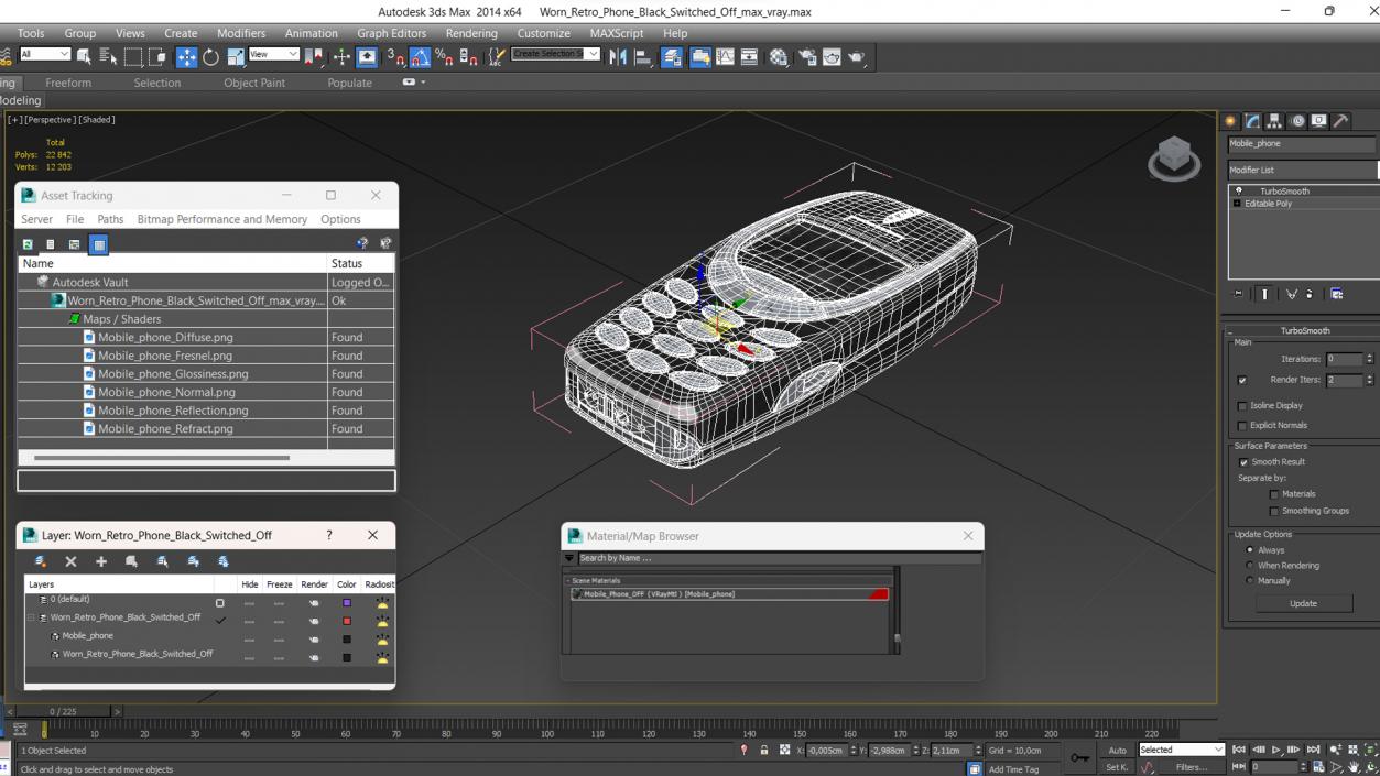 3D model Worn Retro Phone Black Switched Off